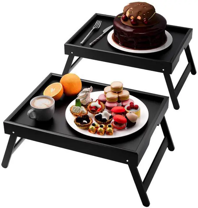 Main image of 2 Pack Bamboo Bed Tray Table with Folding Legs,Breakfast Trays,Serving Tray for Food and Snack,Laptop Trays for Working(Black)