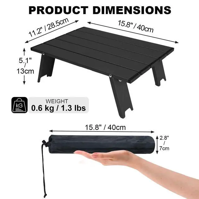 Alt view image 2 of 7 - Outplea Small Folding Camping Table, Mini Low Portable Beach Tables, Black