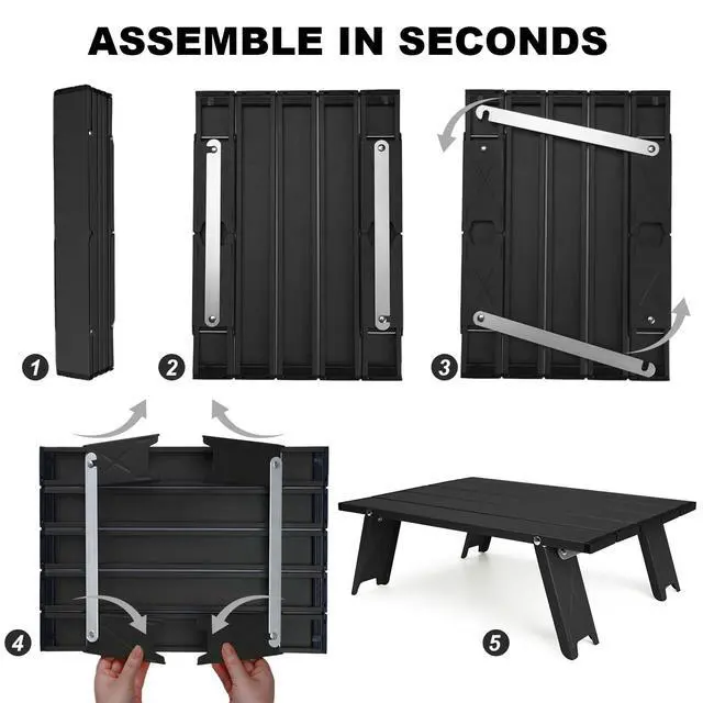 Alt view image 3 of 7 - Outplea Small Folding Camping Table, Mini Low Portable Beach Tables, Black