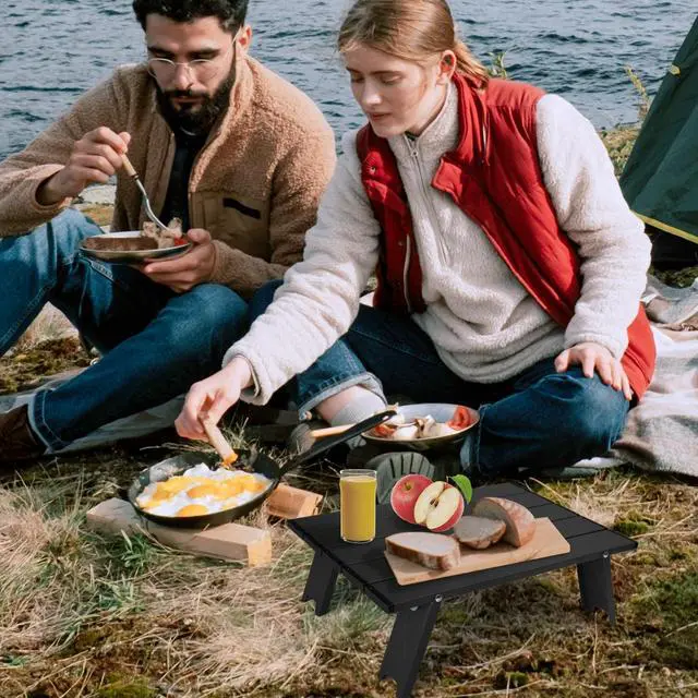 Alt view image 5 of 7 - Outplea Small Folding Camping Table, Mini Low Portable Beach Tables, Black