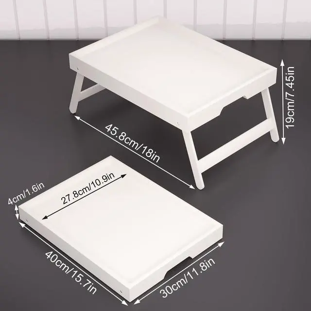 Alt view image 6 of 6 - 2 Pack Bamboo Bed Tray Table with Folding Legs,Breakfast Trays,Serving Tray for Food and Snack,Laptop Trays for Working(White)