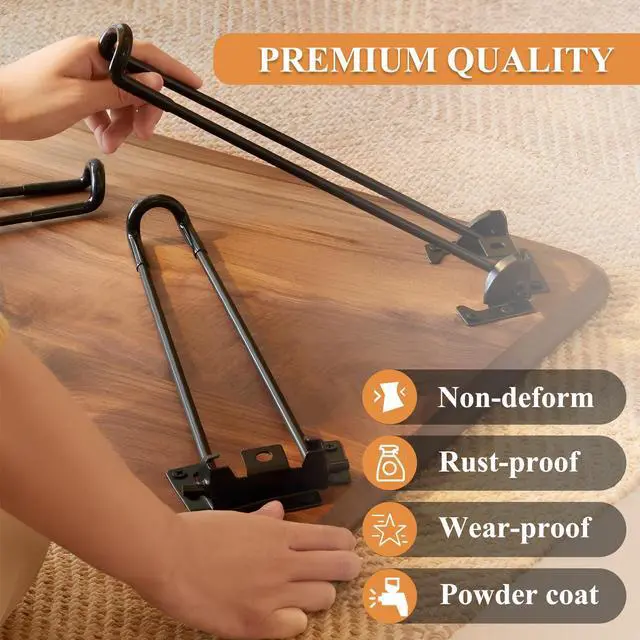 Alt view image 3 of 7 - 4Pcs Folding Hairpin Legs, 14 Inch Foldable Coffee Table Legs with Mounting Screws, Heavy Duty Easy Install Furniture Black Legs for Desk Bench Chair, Home DIY Projects, (Height 350 mm), Black
