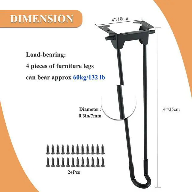 Alt view image 5 of 7 - 4Pcs Folding Hairpin Legs, 14 Inch Foldable Coffee Table Legs with Mounting Screws, Heavy Duty Easy Install Furniture Black Legs for Desk Bench Chair, Home DIY Projects, (Height 350 mm), Black