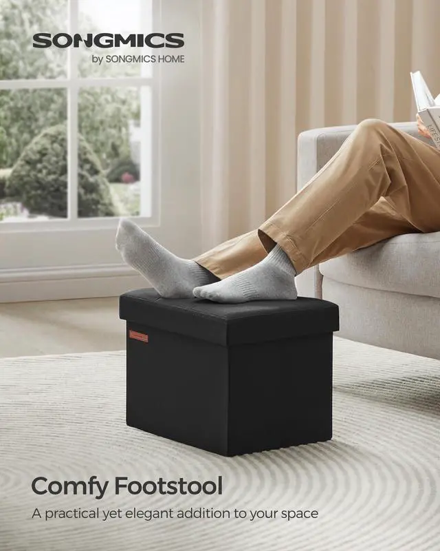 Alt view image 2 of 7 - MAZIE Collection - Small Folding Storage Ottoman, Foot Rest Stool, 12.2 x 16.1 x 12.2 Inches, 286 lb Load Capacity, for Living Room, Bedroom, Home Office, Dorm, Ink Black ULSF102B01