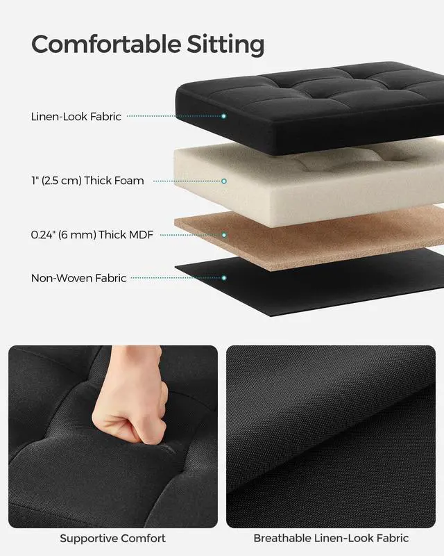 Alt view image 3 of 7 - MAZIE Collection - Small Folding Storage Ottoman, Foot Rest Stool, 12.2 x 16.1 x 12.2 Inches, 286 lb Load Capacity, for Living Room, Bedroom, Home Office, Dorm, Ink Black ULSF102B01