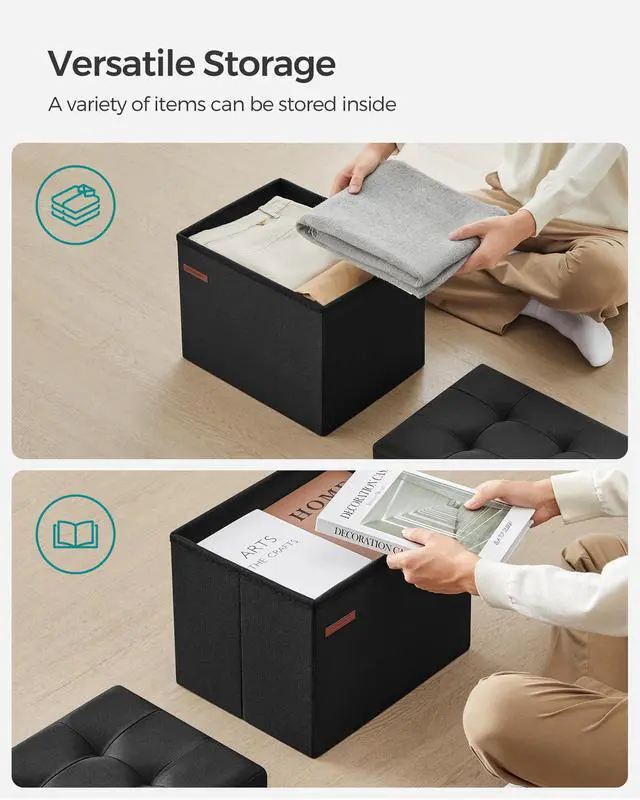 Alt view image 4 of 7 - MAZIE Collection - Small Folding Storage Ottoman, Foot Rest Stool, 12.2 x 16.1 x 12.2 Inches, 286 lb Load Capacity, for Living Room, Bedroom, Home Office, Dorm, Ink Black ULSF102B01