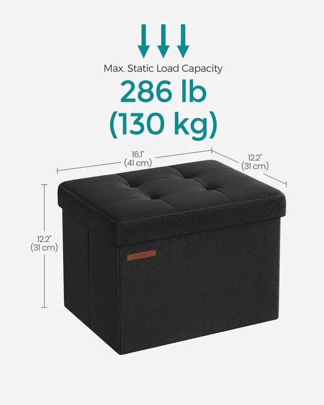 Alt view image 5 of 7 - MAZIE Collection - Small Folding Storage Ottoman, Foot Rest Stool, 12.2 x 16.1 x 12.2 Inches, 286 lb Load Capacity, for Living Room, Bedroom, Home Office, Dorm, Ink Black ULSF102B01