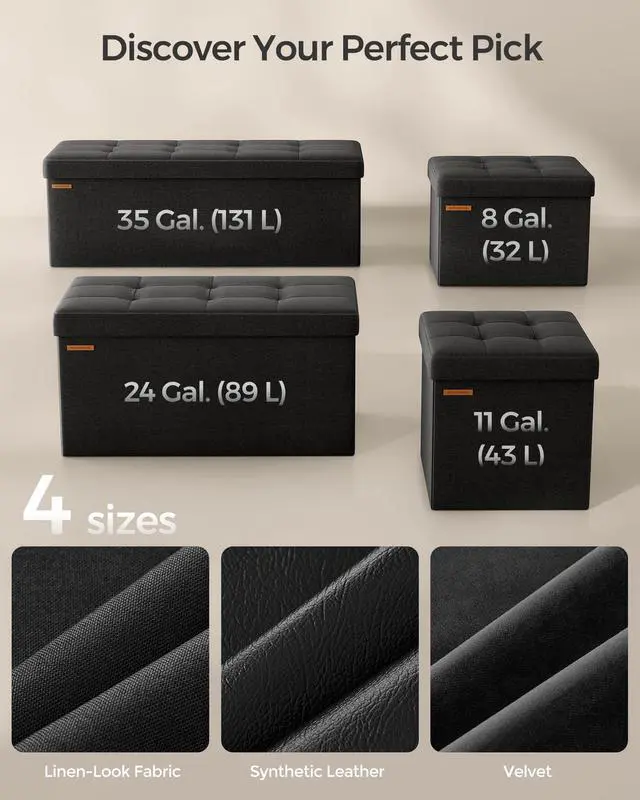Alt view image 6 of 7 - MAZIE Collection - Small Folding Storage Ottoman, Foot Rest Stool, 12.2 x 16.1 x 12.2 Inches, 286 lb Load Capacity, for Living Room, Bedroom, Home Office, Dorm, Ink Black ULSF102B01
