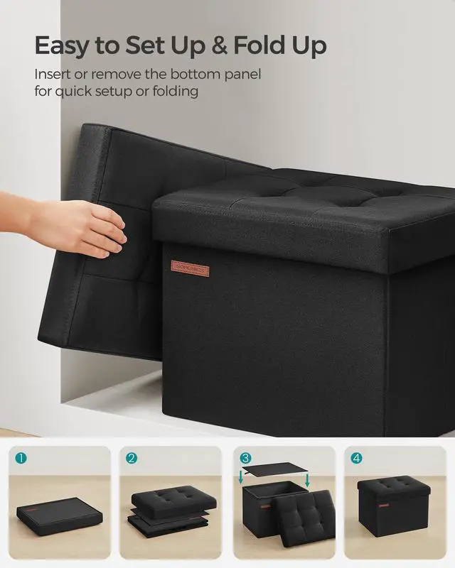 Alt view image 7 of 7 - MAZIE Collection - Small Folding Storage Ottoman, Foot Rest Stool, 12.2 x 16.1 x 12.2 Inches, 286 lb Load Capacity, for Living Room, Bedroom, Home Office, Dorm, Ink Black ULSF102B01