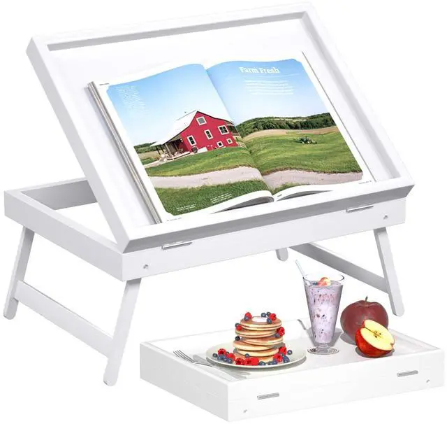Main image of FSC-Certified Bamboo Bed Tray Table, Tilting Top, Medium, White
