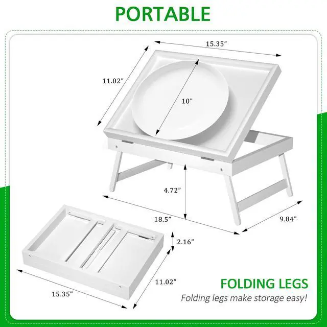 Alt view image 2 of 7 - FSC-Certified Bamboo Bed Tray Table, Tilting Top, Medium, White