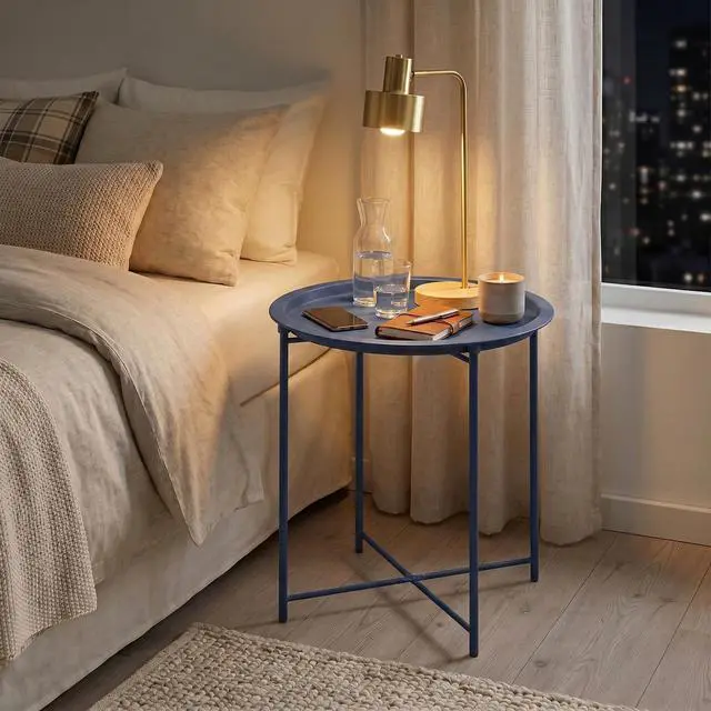 Alt view image 3 of 7 - Side/End Table, Folding Round Metal Anti-Rust and Waterproof Outdoor or Indoor Tray for Living Room Bedroom Balcony and Office, 1 PCS, Blue