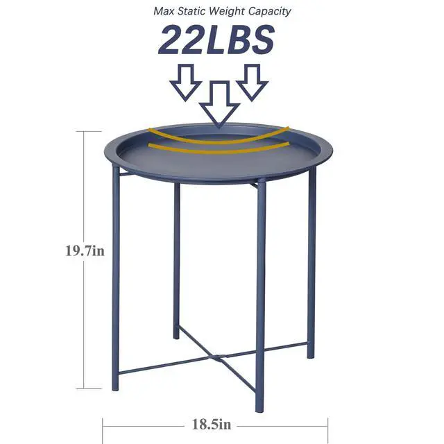 Alt view image 6 of 7 - Side/End Table, Folding Round Metal Anti-Rust and Waterproof Outdoor or Indoor Tray for Living Room Bedroom Balcony and Office, 1 PCS, Blue