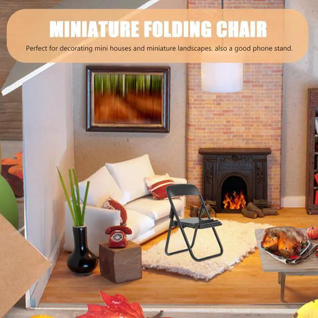 Alt view image 2 of 7 - Miniature Folding Chair Phone Stand Foldable Mini Chair Model for Desk Decoration Portable Cell Phone Holder Compact Design for Home Office Use