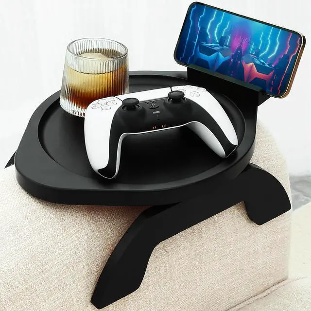 Main image of Small Couch Armrest Table Tray with 360° Phone Holder, Anti-Slip & Foldable