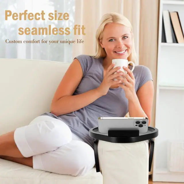 Alt view image 2 of 7 - Small Couch Armrest Table Tray with 360° Phone Holder, Anti-Slip & Foldable