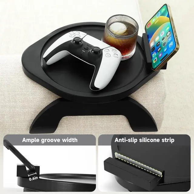 Alt view image 4 of 7 - Small Couch Armrest Table Tray with 360° Phone Holder, Anti-Slip & Foldable