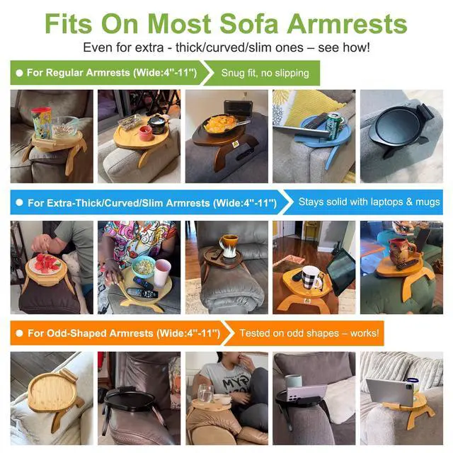 Alt view image 3 of 7 - Small Couch Armrest Table Tray with 360° Phone Holder, Anti-Slip & Foldable