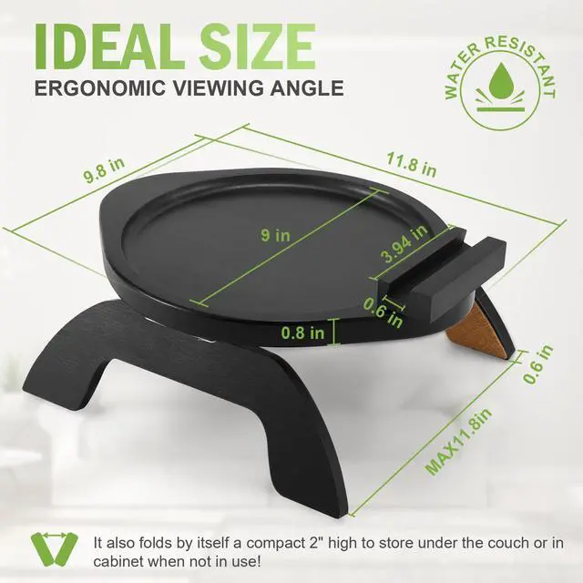 Alt view image 5 of 7 - Small Couch Armrest Table Tray with 360° Phone Holder, Anti-Slip & Foldable
