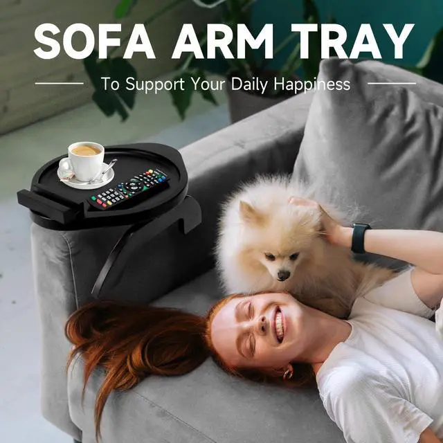 Alt view image 6 of 7 - Small Couch Armrest Table Tray with 360° Phone Holder, Anti-Slip & Foldable