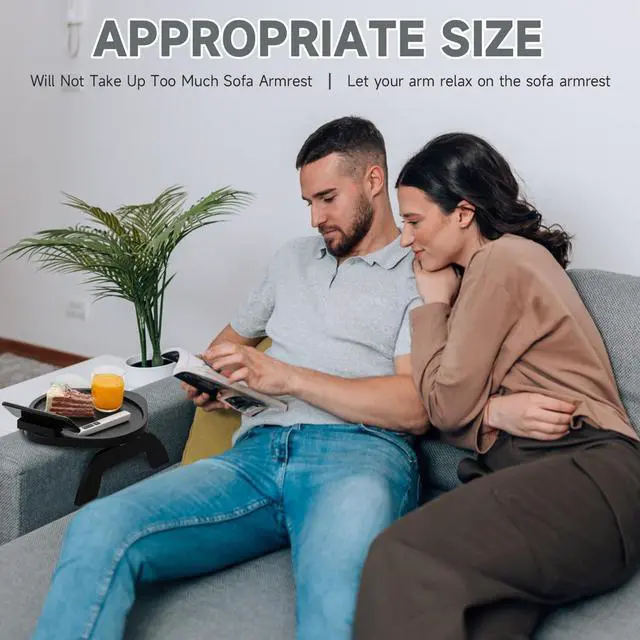 Alt view image 7 of 7 - Small Couch Armrest Table Tray with 360° Phone Holder, Anti-Slip & Foldable