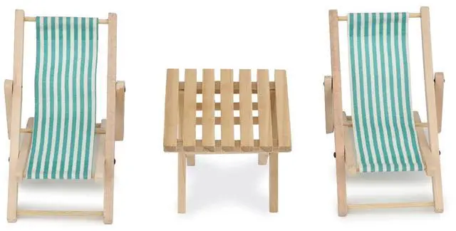 Main image of Miniature Beach Chair & Table 3PCS 1:12 Dollhouse Furniture Model Foldable Chairs Folding Beach Sunbath Chair Props Cake DIY Garden Plant Pool Decor Longue Deck Chair Craft (Green)