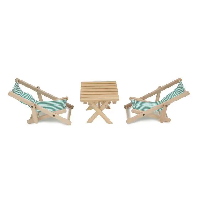Alt view image 3 of 6 - Miniature Beach Chair & Table 3PCS 1:12 Dollhouse Furniture Model Foldable Chairs Folding Beach Sunbath Chair Props Cake DIY Garden Plant Pool Decor Longue Deck Chair Craft (Green)