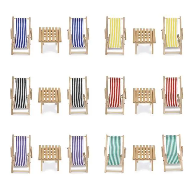 Alt view image 6 of 6 - Miniature Beach Chair & Table 3PCS 1:12 Dollhouse Furniture Model Foldable Chairs Folding Beach Sunbath Chair Props Cake DIY Garden Plant Pool Decor Longue Deck Chair Craft (Green)