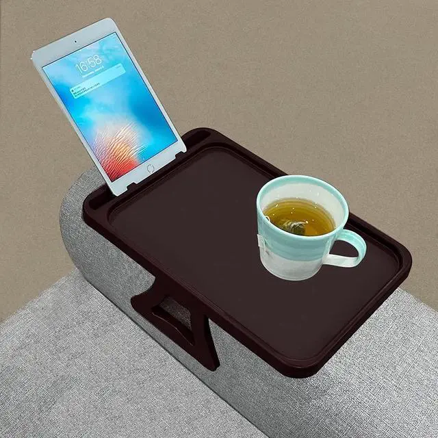 Alt view image 3 of 7 - Sofa Armrest Clip Table, TV Snack Tray, Handy Remote Controls/Drinks/Phone Holder (Cherry)