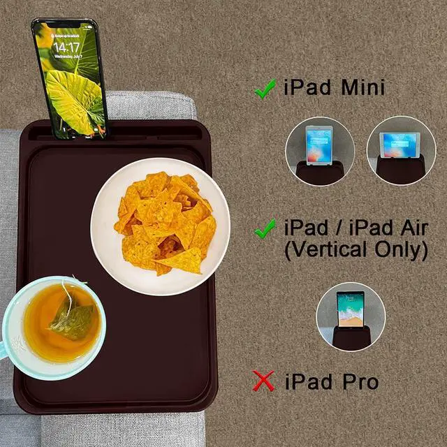 Alt view image 4 of 7 - Sofa Armrest Clip Table, TV Snack Tray, Handy Remote Controls/Drinks/Phone Holder (Cherry)