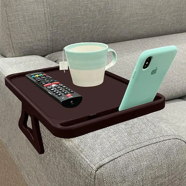 Alt view image 2 of 7 - Sofa Armrest Clip Table, TV Snack Tray, Handy Remote Controls/Drinks/Phone Holder (Cherry)