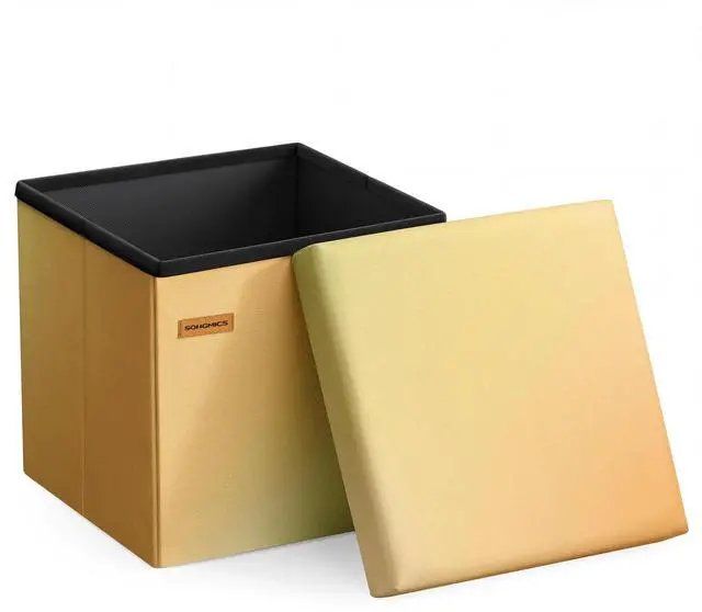 Main image of Folding Storage Ottoman Bench, Linen Fabric, Storage Chest, Foot Rest Stool, Holds up to 286.6 lb, 11.8 x 11.8 x 11.8 in, Bedroom Bench, Orange-Gold Ombre, Minota Collection ULSF028X301