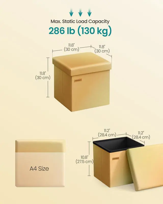 Alt view image 3 of 6 - Folding Storage Ottoman Bench, Linen Fabric, Storage Chest, Foot Rest Stool, Holds up to 286.6 lb, 11.8 x 11.8 x 11.8 in, Bedroom Bench, Orange-Gold Ombre, Minota Collection ULSF028X301