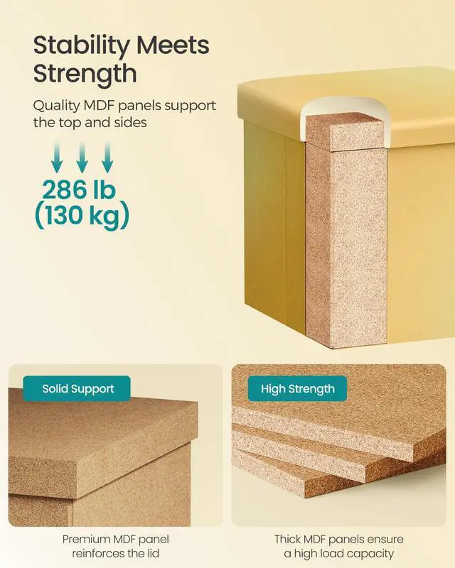 Alt view image 4 of 6 - Folding Storage Ottoman Bench, Linen Fabric, Storage Chest, Foot Rest Stool, Holds up to 286.6 lb, 11.8 x 11.8 x 11.8 in, Bedroom Bench, Orange-Gold Ombre, Minota Collection ULSF028X301