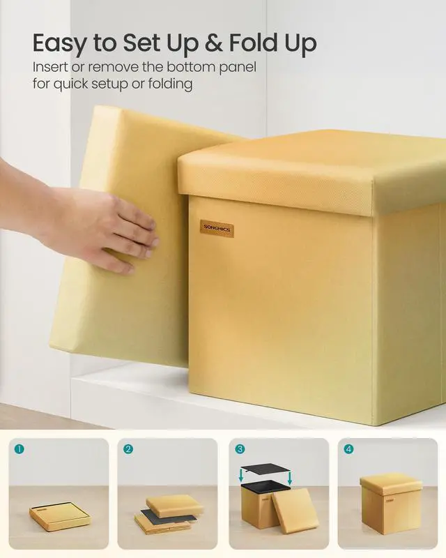 Alt view image 6 of 6 - Folding Storage Ottoman Bench, Linen Fabric, Storage Chest, Foot Rest Stool, Holds up to 286.6 lb, 11.8 x 11.8 x 11.8 in, Bedroom Bench, Orange-Gold Ombre, Minota Collection ULSF028X301