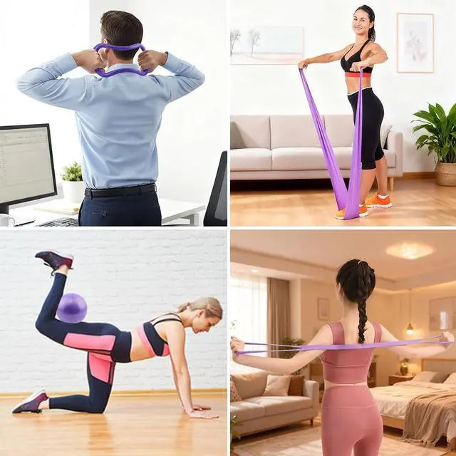 Alt view image 4 of 7 - At Home Pilates Kit for Women, Home Workout Pilates Equipment Set with Pilates Ring, Ball, Resistance Band, Resistance Bands, Yoga Strap, Bag, Pilates Essentials Kit for Starter, Beginners(Purple)