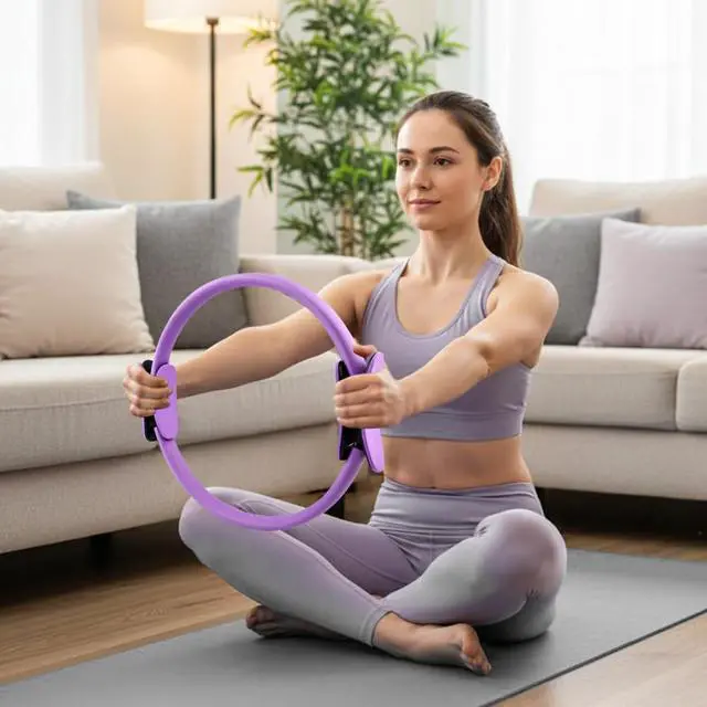 Alt view image 6 of 7 - At Home Pilates Kit for Women, Home Workout Pilates Equipment Set with Pilates Ring, Ball, Resistance Band, Resistance Bands, Yoga Strap, Bag, Pilates Essentials Kit for Starter, Beginners(Purple)