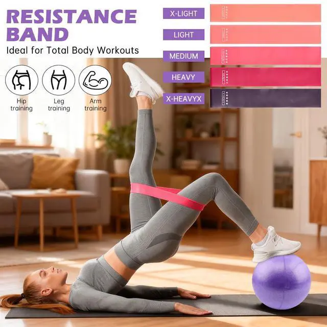 Alt view image 7 of 7 - At Home Pilates Kit for Women, Home Workout Pilates Equipment Set with Pilates Ring, Ball, Resistance Band, Resistance Bands, Yoga Strap, Bag, Pilates Essentials Kit for Starter, Beginners(Purple)
