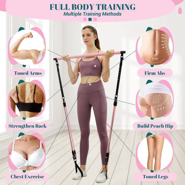 Alt view image 7 of 7 - Pilates Bar Kit with Resistance Bands, Multifunctional Yoga Pilates Kit
