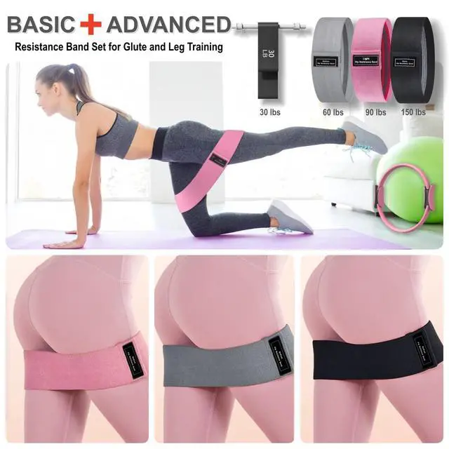 Alt view image 4 of 7 - Pilates Equipment, Pilates Kit for Home Workouts, Pilates Essentials Kit for Women, Home Pilates Kit with Pilates Ring and Ball Set, Booty Bands, Figure 8 Resistance Band, Yoga Band (Black)