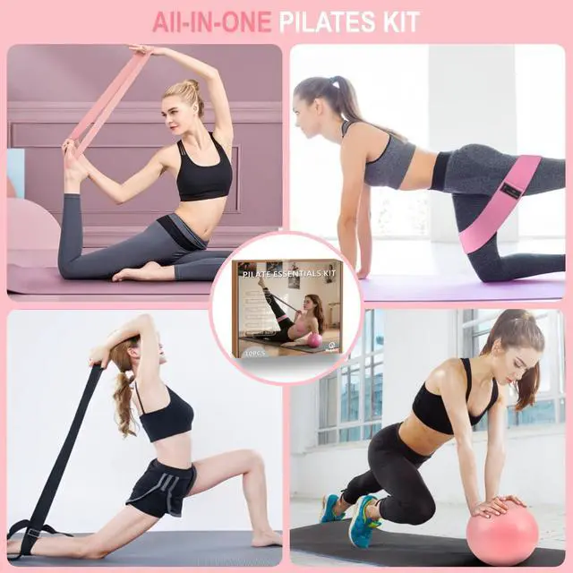 Alt view image 6 of 7 - Pilates Equipment, Pilates Kit for Home Workouts, Pilates Essentials Kit for Women, Home Pilates Kit with Pilates Ring and Ball Set, Booty Bands, Figure 8 Resistance Band, Yoga Band (Black)