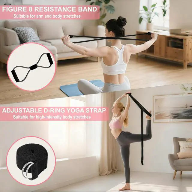 Alt view image 5 of 7 - Pilates Equipment, Pilates Kit for Home Workouts, Pilates Essentials Kit for Women, Home Pilates Kit with Pilates Ring and Ball Set, Booty Bands, Figure 8 Resistance Band, Yoga Band (Black)