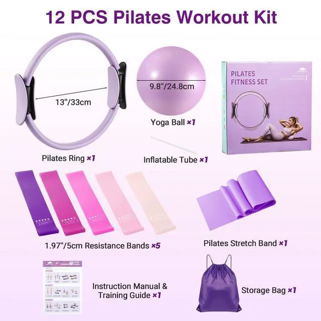 Alt view image 7 of 7 - Home Pilates Kit Home Workout Essentials Set for Women Full-Body Exercise