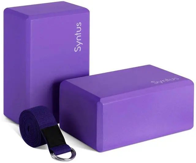 Main image of Yoga Block and Strap Set, 2 EVA Foam Soft Non-Slip Blocks 9×6×4 inches, 8FT Metal D-Ring Strap for Yoga, General Fitness, Pilates, Stretching and Toning