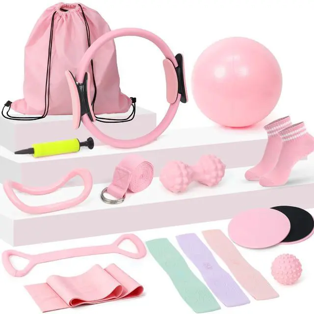 Main image of Pilates Equipment Kit for Women, Pink Ring Ball Bands, Home Workouts