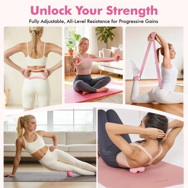 Alt view image 3 of 7 - Pilates Equipment Kit for Women, Pink Ring Ball Bands, Home Workouts
