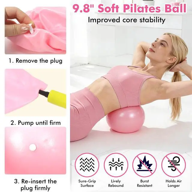 Alt view image 2 of 7 - Pilates Equipment Kit for Women, Pink Ring Ball Bands, Home Workouts
