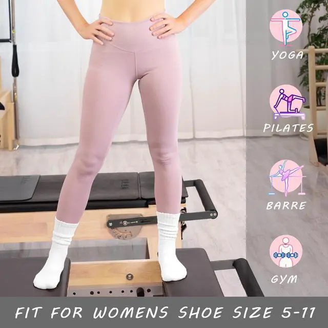 Alt view image 6 of 6 - Womens Pilates Socks with Grips 3 Pairs Scrunch Crew Non-Slip Yoga Barre Workout Hospital Slipper Slouch Socks (US, Numeric, 5, 11, Regular, Regular, White+Khaki+Brown)