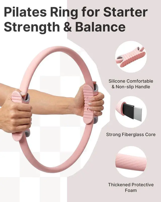 Alt view image 3 of 7 - 13.5 Inch Pilates Ring and Ball Set, Figure 8 Resistance Bands, Stretch Bands&Guide,Pilates Equipment Set for Beginners for Home Workouts Core Strength, Yoga, Physical Therapy & Rehab, Pink