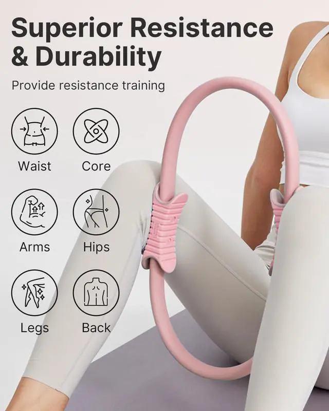 Alt view image 4 of 7 - 13.5 Inch Pilates Ring and Ball Set, Figure 8 Resistance Bands, Stretch Bands&Guide,Pilates Equipment Set for Beginners for Home Workouts Core Strength, Yoga, Physical Therapy & Rehab, Pink